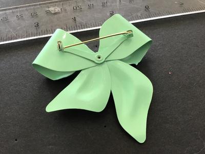 Mint Rhinestone Metal Bow Brooch