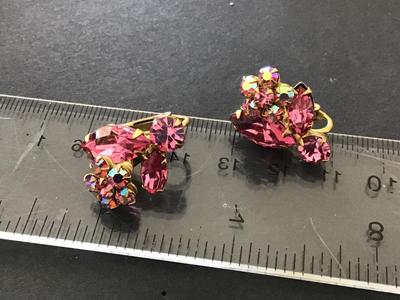 Pink Crystal Designer Vintage Clip on Earrings