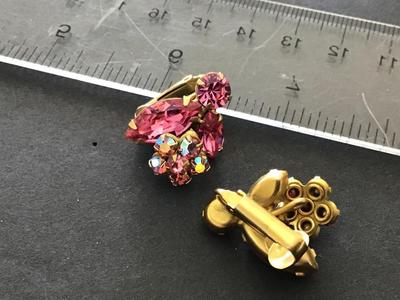 Pink Crystal Designer Vintage Clip on Earrings