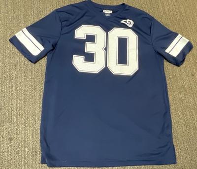 Sale Photo Thumbnail #275: Officially licensed apparel size Large, #30 on front and back. Solid blue with white sleeve stripes and numbers.  Good condition.