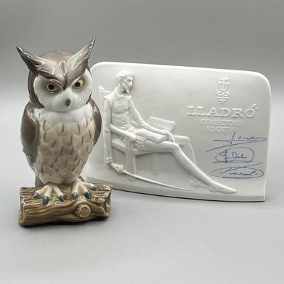 LOT 31: Lladro Horned Owl 5420 Figurine and Signed Collector's Society Plaque