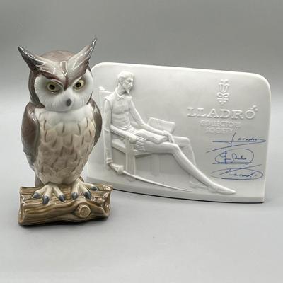LOT 31: Lladro Horned Owl 5420 Figurine and Signed Collector's Society Plaque