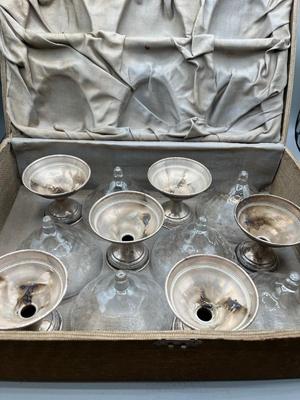 LOT 46: Set of Sterling Silver and Etched Glass Dessert Glasses - 102 Grams Total -All 6 Sterling Holders