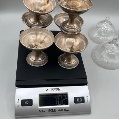 LOT 46: Set of Sterling Silver and Etched Glass Dessert Glasses - 102 Grams Total -All 6 Sterling Holders