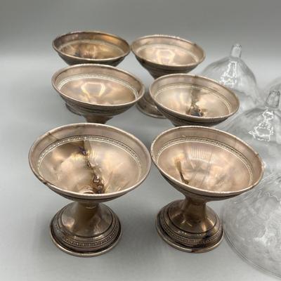 LOT 46: Set of Sterling Silver and Etched Glass Dessert Glasses - 102 Grams Total -All 6 Sterling Holders