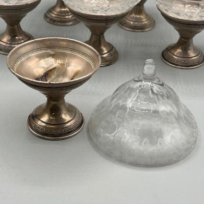 LOT 46: Set of Sterling Silver and Etched Glass Dessert Glasses - 102 Grams Total -All 6 Sterling Holders