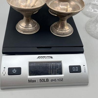 LOT 46: Set of Sterling Silver and Etched Glass Dessert Glasses - 102 Grams Total -All 6 Sterling Holders