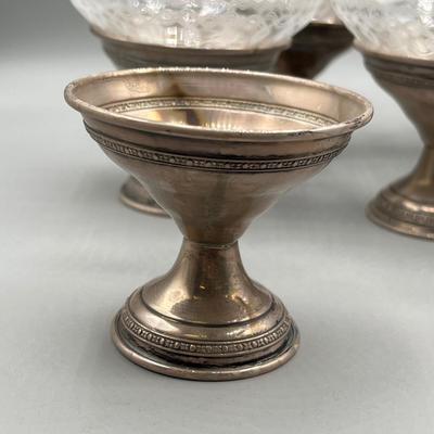 LOT 46: Set of Sterling Silver and Etched Glass Dessert Glasses - 102 Grams Total -All 6 Sterling Holders