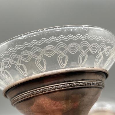 LOT 46: Set of Sterling Silver and Etched Glass Dessert Glasses - 102 Grams Total -All 6 Sterling Holders