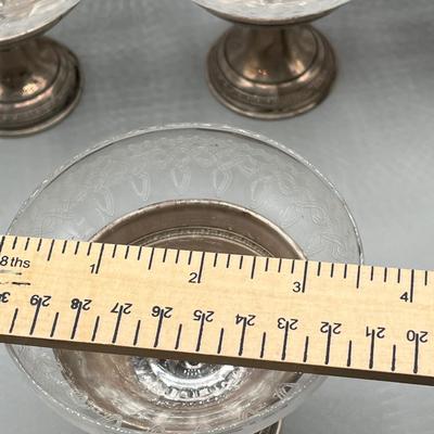 LOT 46: Set of Sterling Silver and Etched Glass Dessert Glasses - 102 Grams Total -All 6 Sterling Holders