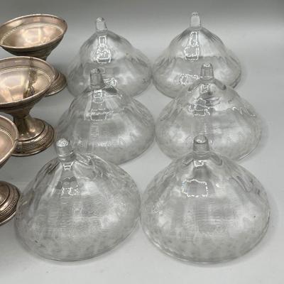 LOT 46: Set of Sterling Silver and Etched Glass Dessert Glasses - 102 Grams Total -All 6 Sterling Holders