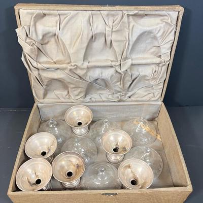 LOT 46: Set of Sterling Silver and Etched Glass Dessert Glasses - 102 Grams Total -All 6 Sterling Holders