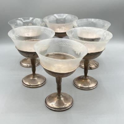 LOT 47: Set of Weighted Sterling Silver And Glass Dessert Glasses