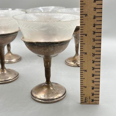 LOT 47: Set of Weighted Sterling Silver And Glass Dessert Glasses