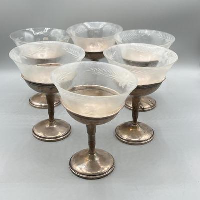 LOT 47: Set of Weighted Sterling Silver And Glass Dessert Glasses