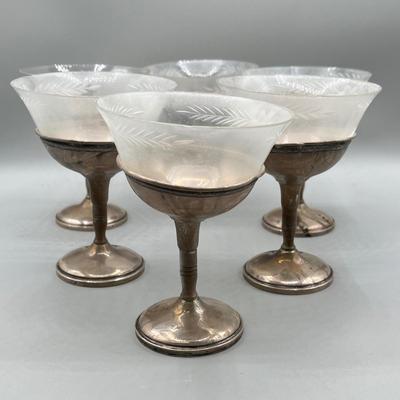 LOT 47: Set of Weighted Sterling Silver And Glass Dessert Glasses