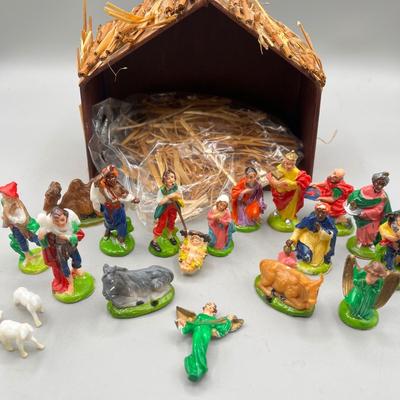 LOT 50: Vintage Painted Plastic Christmas Nativity Set