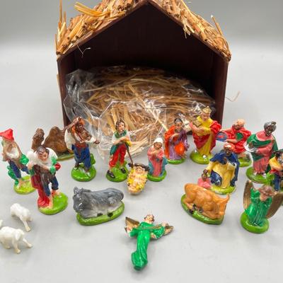 LOT 50: Vintage Painted Plastic Christmas Nativity Set