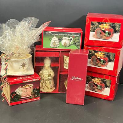 LOT 56: New in Package Christmas Decor - Gorham Crystal Vase and More