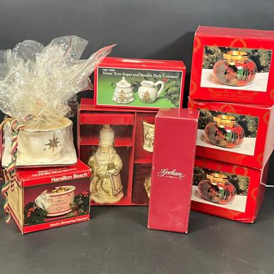 LOT 56: New in Package Christmas Decor - Gorham Crystal Vase and More