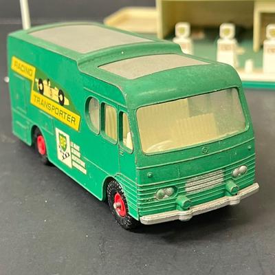 LOT 66: Vintage Matchbox BP Service Station Playset and Racing Car Transporter Truck