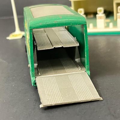 LOT 66: Vintage Matchbox BP Service Station Playset and Racing Car Transporter Truck