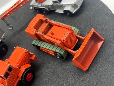 LOT 92: Vintage Lesney Matchbox Vehicles - GMC Tipper Truck, Tractor Shovel, Drott Excavator and Magirus -Deutz Crane Truck