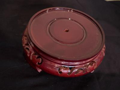 21" Ginger Jar with Lid Wooden Finial and Wooden Stand Blue and White Floral