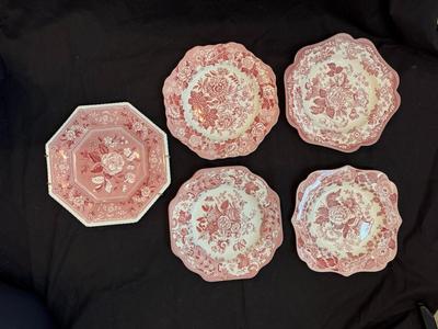 Red and White Spode Archive Collection Lot of 5 Dinner Plates