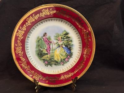 Limoges Red and Gold Lot of 3 Exquisite Dinner Plates