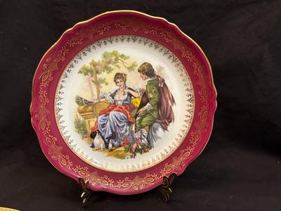 Limoges Red and Gold Lot of 3 Exquisite Dinner Plates