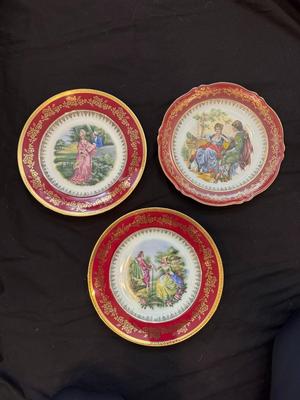 Limoges Red and Gold Lot of 3 Exquisite Dinner Plates