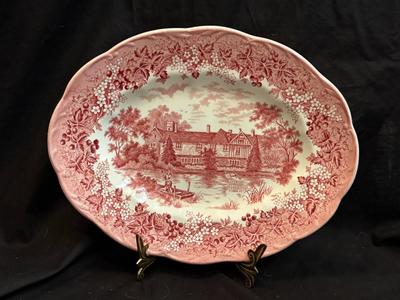Antique Red and White Romantic England Kent Ironstone Meakin Oval Platter