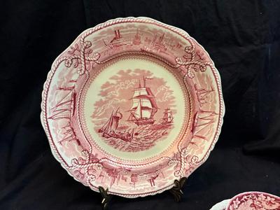 Antique Red and White Transferware Mason's England Ironstone 4 Piece Lot