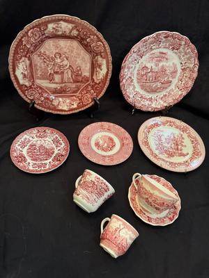 Lot of 9 Pieces of Beautiful Antique & Vintage Red and White China
