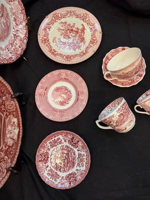 Lot of 9 Pieces of Beautiful Antique & Vintage Red and White China