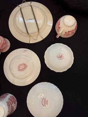 Lot of 9 Pieces of Beautiful Antique & Vintage Red and White China