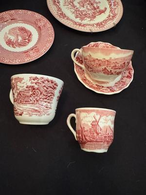 Lot of 9 Pieces of Beautiful Antique & Vintage Red and White China