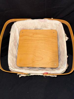 12" Longaberger Picnic Basket with Original Shelf and Cloth Lining