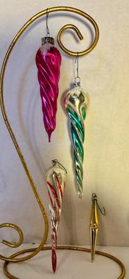 Vintage Mercury Glass Icicle Ornaments Lot of 4
