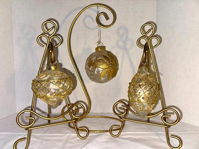 Ornate Pearlescent and Gold Elegant Christmas Ornaments Lot of 3