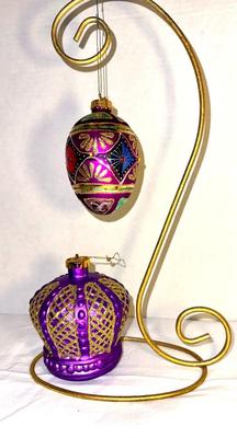 Gorgeous Delicate Purple Fancy Ornament Mercury Glass Purple and Gold Crown