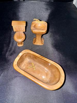 Vintage Miniature Porcelain Dollhouse Bathroom Furniture 1:16 Scale Tub Toilet Sink