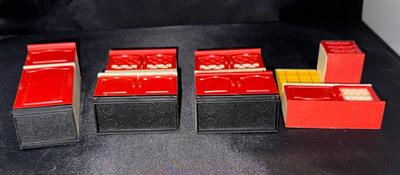 Vintage Miniature Dollhouse Furniture 1:16 Scale Lundby Swedish Red and Yellow Plastic 4 Piece Kitchen Set