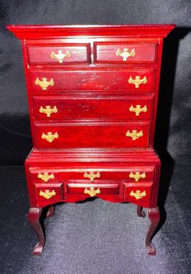 Wooden Highboy Chest Vintage Miniature Dollhouse Furniture 1:12 Scale