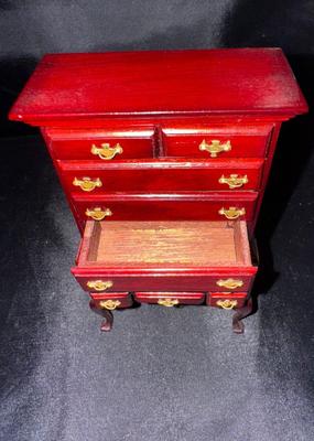 Wooden Highboy Chest Vintage Miniature Dollhouse Furniture 1:12 Scale