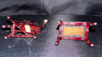 Wooden Spinning Wheel & Bench Vintage Miniature Dollhouse Furniture 1:12 Scal