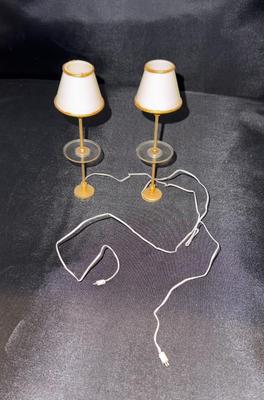 Pair of Electrified Floor Lamps - Lundby Vintage Miniature Dollhouse Furniture 1:12 Scale