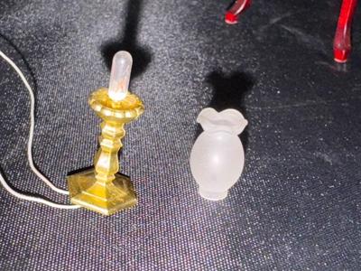 Wooden Vanity with 2 Electrified Lamps Vintage Miniature Dollhouse Furniture 1:12 Scale