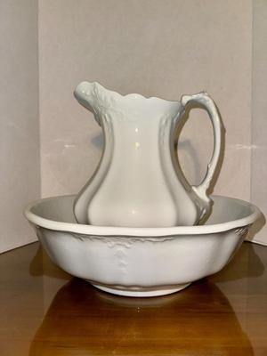 English Ironstone Pitcher and Deep Bowl Excellent Condition